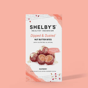Dipped & Dusted Raspberry & White Choc Nut Butter Bites